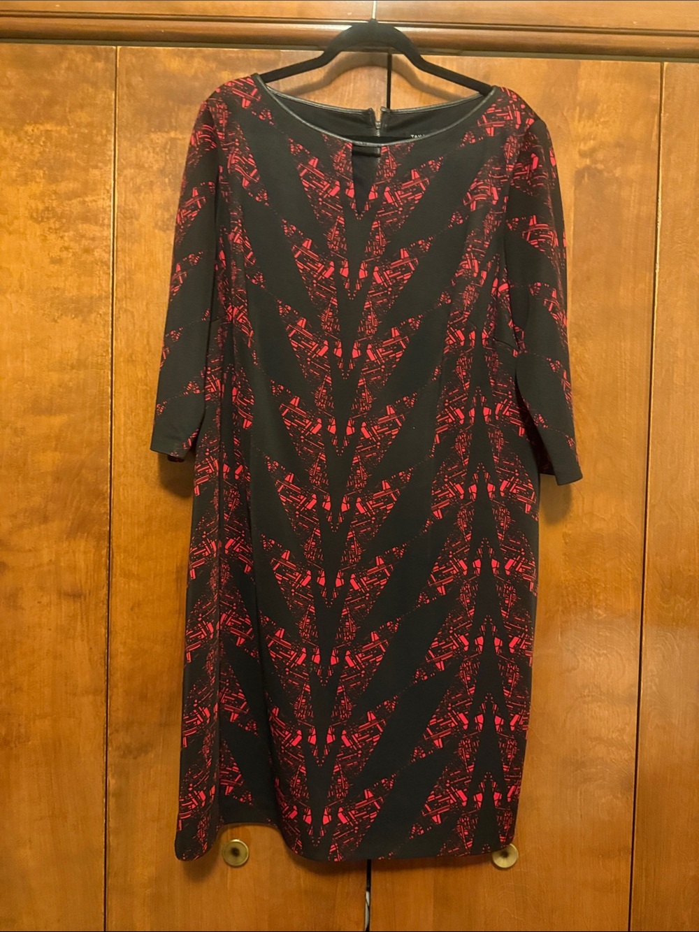 Tahari Black dress with red geometric print midi